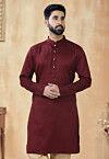Solid Color Cotton Kurta in Maroon