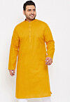 Solid Color Cotton Kurta in Mustard