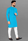 Solid Color Cotton Kurta Set in Blue