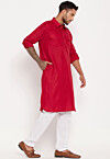 Solid Color Cotton Kurta Set in Fuchsia