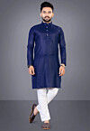 Solid Color Cotton Kurta Set in Navy Blue