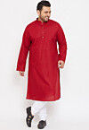 Solid Color Cotton Kurta Set in Red
