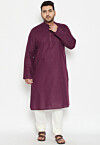 Solid Color Cotton Kurta Set in Violet