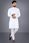 Solid Color Cotton Kurta Set in White