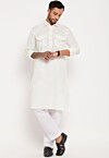 Solid Color Cotton Kurta Set in White