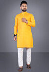 Solid Color Cotton Kurta Set in Yellow