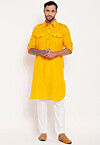 Solid Color Cotton Kurta Set in Yellow