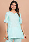 Solid Color Cotton Kurti in Light Blue