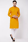 Solid Color Cotton Linen Kurta Set in Dark Mustard