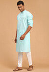 Solid Color Cotton Linen Kurta Set in Light Blue