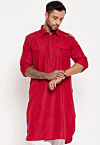 Solid Color Cotton Pathani Kurta in Fuchsia