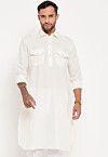 Solid Color Cotton Pathani Kurta in White