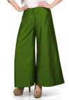 Solid Color Cotton Silk Palazzo in Olive Green