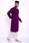 Solid Color Cotton Slub Pathani Suit in Purple