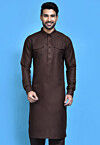 Solid Color Cotton Slub Kurta in Brown