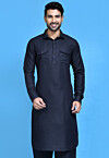 Solid Color Cotton Slub Kurta in Dark Blue