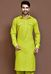 Solid Color Cotton Slub Kurta in Light Green