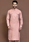Solid Color Cotton Slub Kurta in Peach
