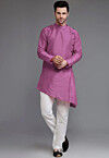 Solid Color Dupion Silk Asymmetric Kurta Set in Purple