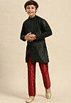 Solid Color Dupion Silk Kurta Set in Black