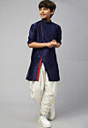Solid Color Dupion Silk Kurta Dhoti Set in Navy Blue