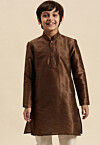 Solid Color Dupion Silk Kurta in Brown