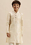 Solid Color Dupion Silk Kurta in Cream
