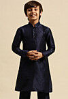 Solid Color Dupion Silk Kurta in Navy Blue