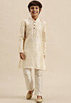 Solid Color Dupion Silk Kurta Pyjama Set in Cream