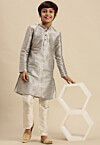 Solid Color Dupion Silk Kurta Pyjama Set in Light Grey