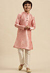 Solid Color Dupion Silk Kurta Pyjama Set in Light Pink