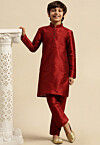 Solid Color Dupion Silk Kurta Pyjama Set in Maroon