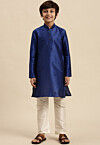 Solid Color Dupion Silk Kurta Pyjama Set in Royal Blue