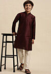 Solid Color Dupion Silk Kurta Pyjama Set in Wine