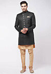 Solid Color Dupion Silk Kurta Set in Beige and Black