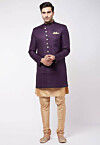 Solid Color Dupion Silk Kurta Set in Beige and Dark Purple