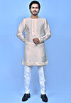 Solid Color Dupion Silk Kurta Set in Beige