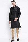 Solid Color Dupion Silk Kurta Set in Black