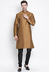 Solid Color Dupion Silk Kurta Set in Brown