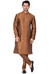 Solid Color Dupion Silk Kurta Set in Brown