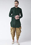 Solid Color Dupion Silk Kurta Set in Dark Green