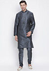 Solid Color Dupion Silk Kurta Set in Dark Grey