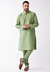 Solid Color Dupion Silk Kurta Set in Dusty Green