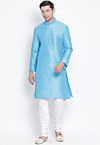 Solid Color Dupion Silk Kurta Set in Light Blue