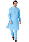 Solid Color Dupion Silk Kurta Set in Light Blue