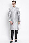 Solid Color Dupion Silk Kurta Set in Light Grey