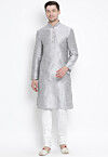 Solid Color Dupion Silk Kurta Set in Light Grey