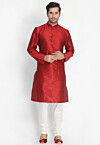 Solid Color Dupion Silk Kurta Set in Maroon