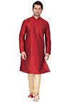 Solid Color Dupion Silk Kurta Set in Maroon