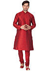 Solid Color Dupion Silk Kurta Set in Maroon